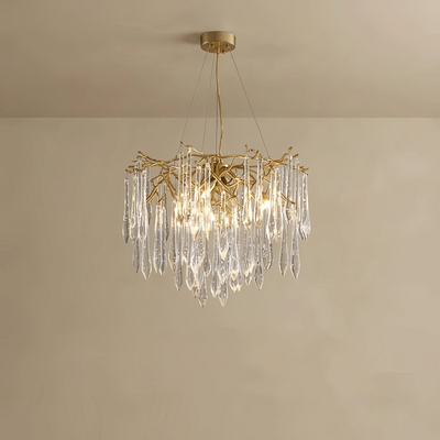 Excelis Elegant Branch Chandelier – Brass Crystal Drop for Living Room