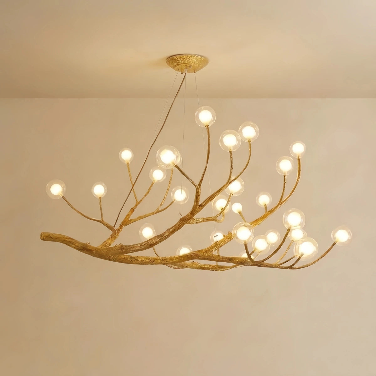 Zenno Natural Tree Branch Chandelier -- Wood-Look Resin & Glass 