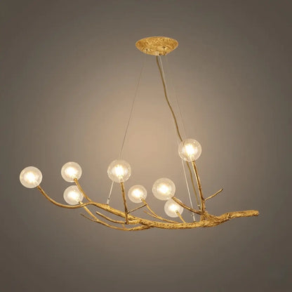 Natural Tree Branch Chandelier -- Wood-Look Resin & Glass