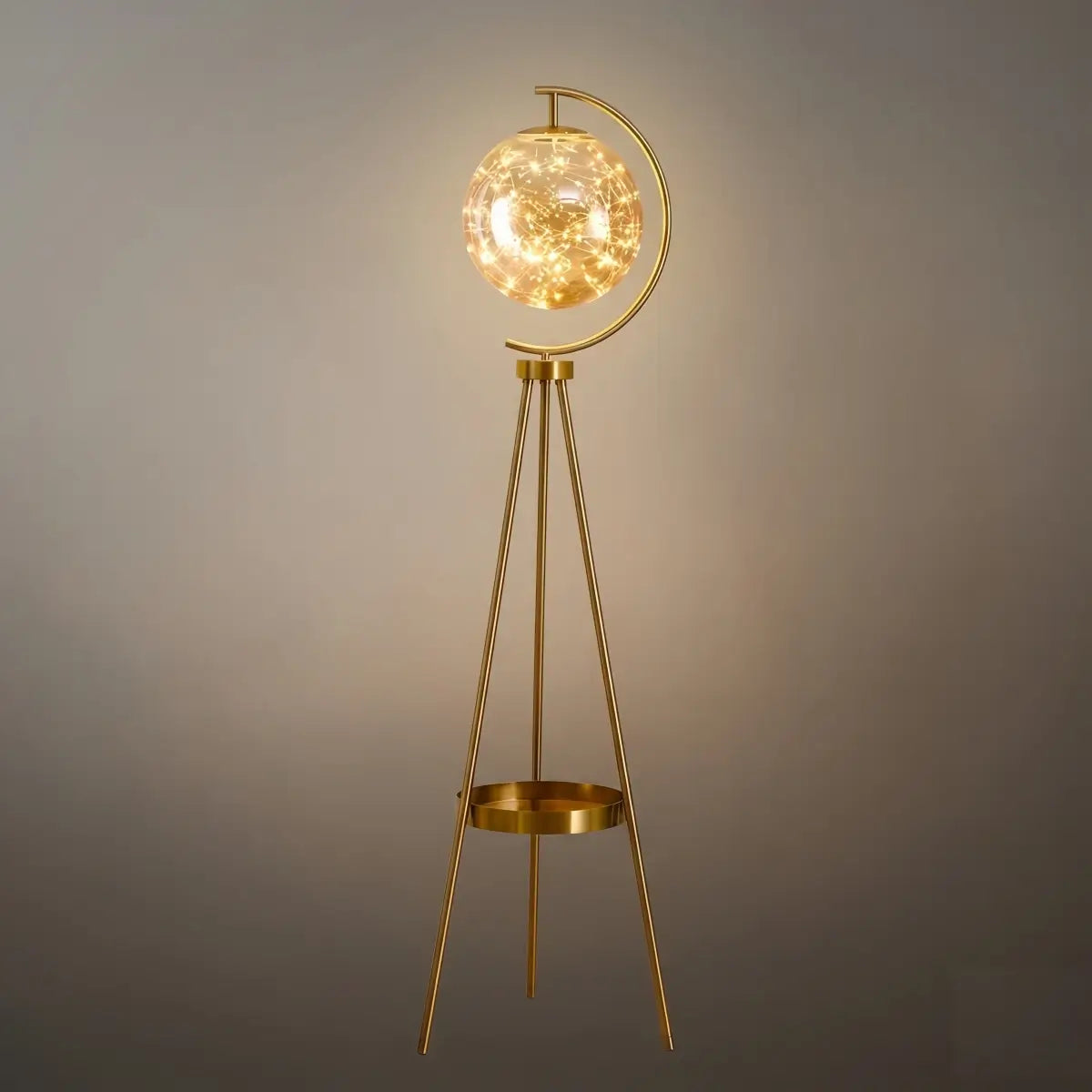 Modern Glass Ball Tripod Floor Lamp with Tray -- Gold or Black