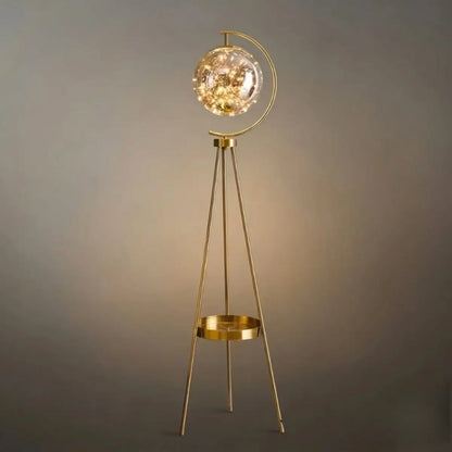 Modern Glass Ball Tripod Floor Lamp with Tray -- Gold or Black