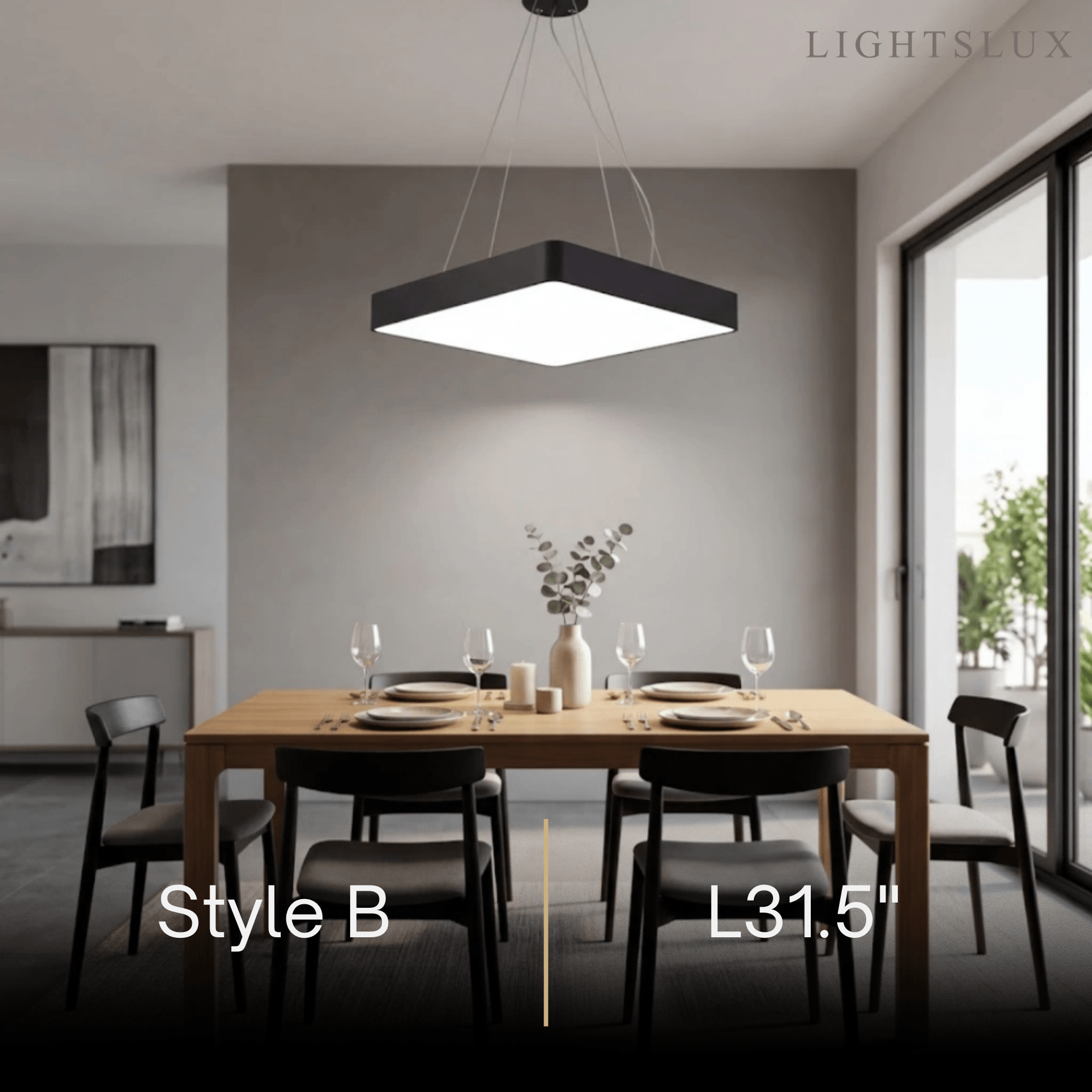 Modern Square Pendant Light -- Black Iron Acrylic