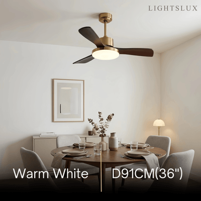 Modern Ceiling Fan Light with LED -- Walnut Wood & Gold