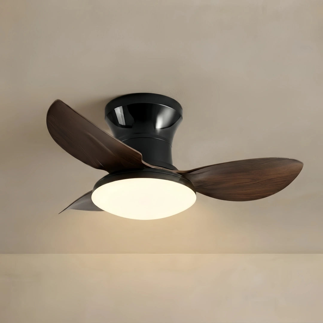 Vivara Modern Ceiling Fan Light — Black & WALNUT Flush Mount with LED for Bedroom