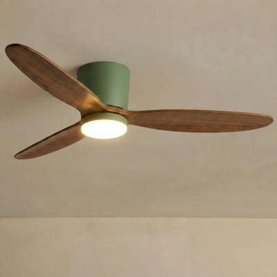 Vivara Minimalist Low Profile Ceiling Fan Light — Wood Finish with Integrated LED for Living Room