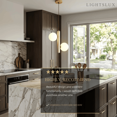 Modern Travertine Pendant Light -- Natural Stone & Wood