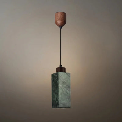 Modern Rectangular Travertine Pendant Light -- Natural Stone & Wood