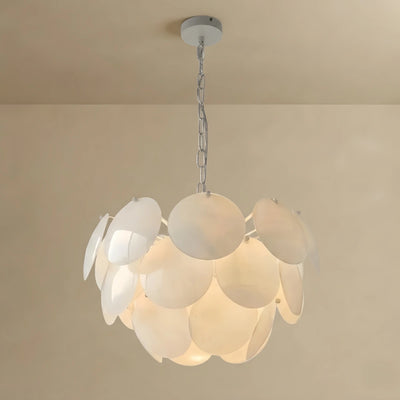 Modern Petal Glass Chandelier -- White Metal Glass