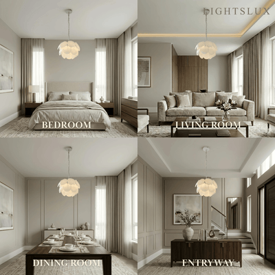 Modern Petal Glass Chandelier -- White Metal & Glass