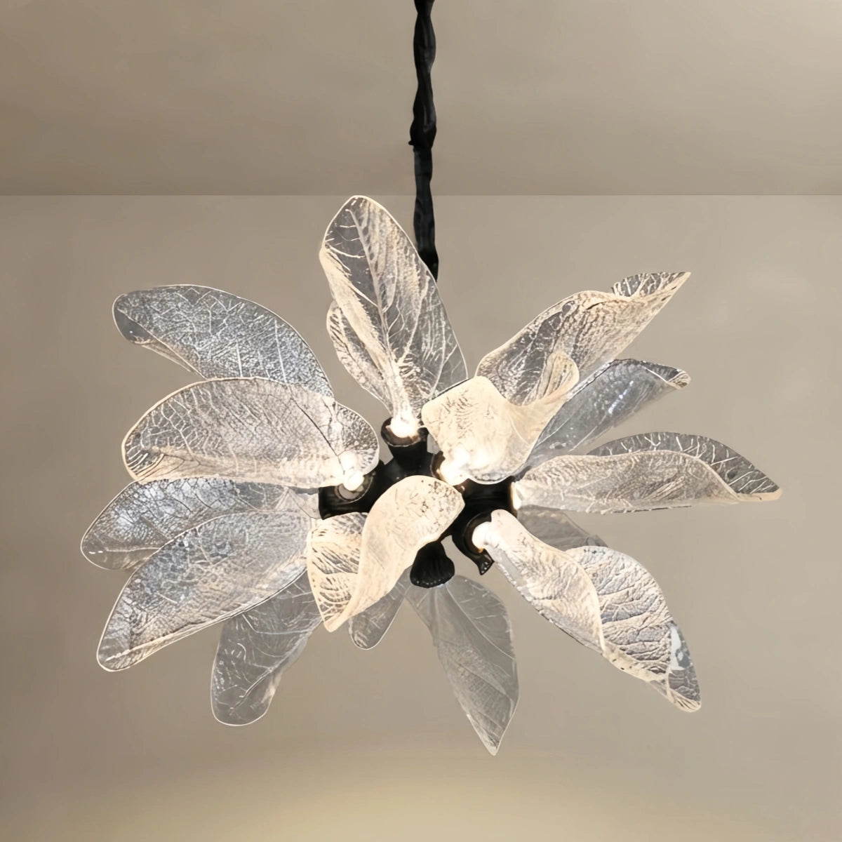 Velora Luxury Crystal Leaf Chandelier -- Black Metal & Crystal for Dining Room Living Room