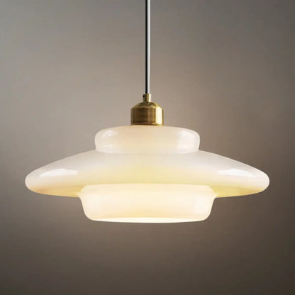 Minimalist Milk Glass Dome Pendant Light -- Frosted White