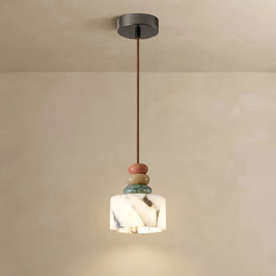 Vivara Art Deco Stone Dome Pendant Light -- Multi-Color Natural Stone for Bedroom