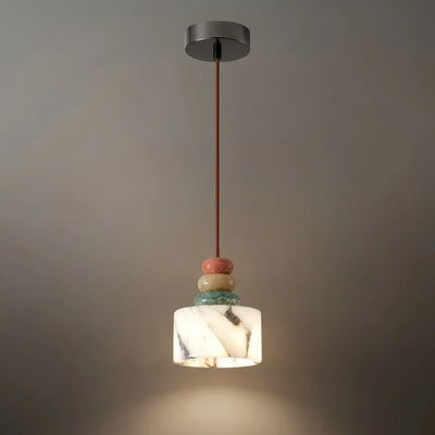 Art Deco Stone Dome Pendant Light -- Multi-Color Natural Stone