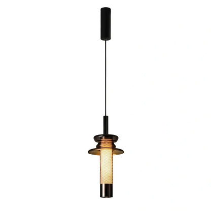 Modern Layered Pendant Light -- Black Metal & Glass
