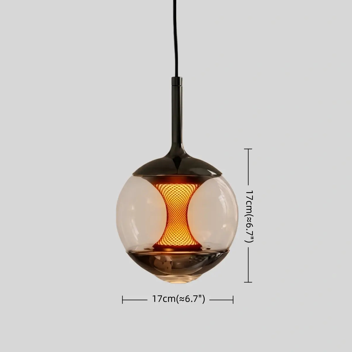 Modern Linear Pendant Light -- Black Metal & Glass Globe