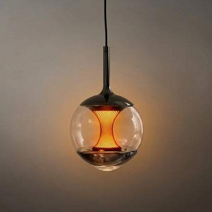 Modern Linear Pendant Light -- Black Metal & Glass Globe