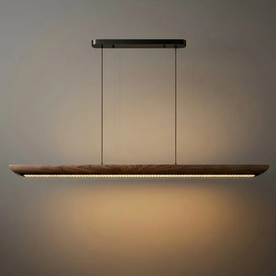 Modern Linear Pendant Light -- Walnut Wood & Metal