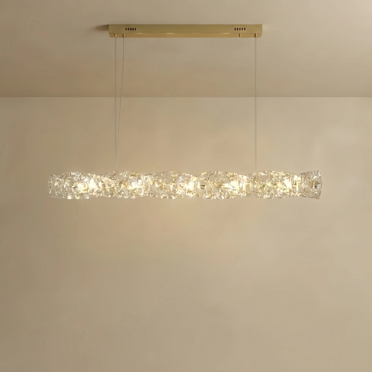 Excelis Luxury Linear Crystal Chandelier – Gold/Silver Stainless Steel for Dining Room