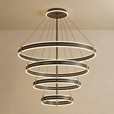 Tiered Circular Chandelier -- Black Metal Rings for Living Room Dining Room