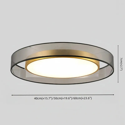 Art Deco Round Ceiling Light -- Black Metal & Fabric