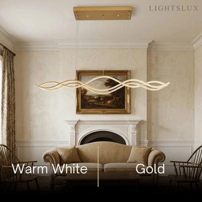 Modern Wavy Pendant Light -- Acrylic & Metal Black/White/Gold