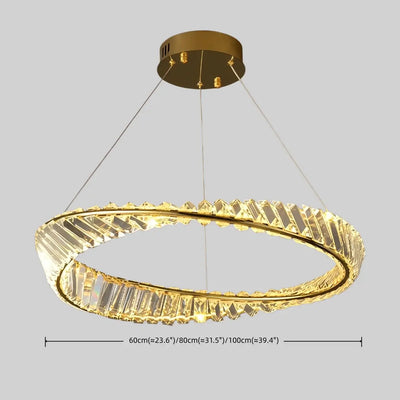 Modern Crystal Prism Ring Chandelier -- Gold Brass