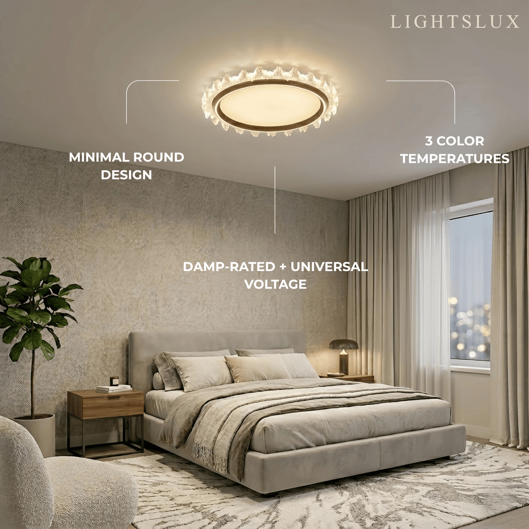 Vivara Modern Round Ceiling Light -- White or Walnut Acrylic & Metal for Bedroom