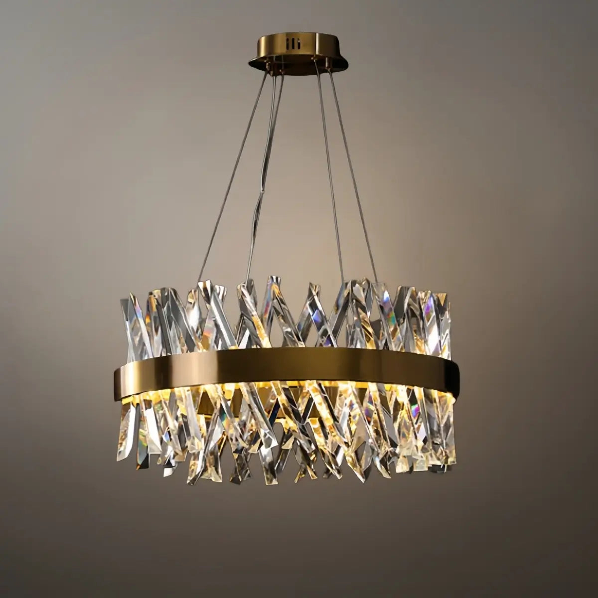 Excelis Crystal Prism Round Chandelier – Gold Metal for Dining Room / Living Room