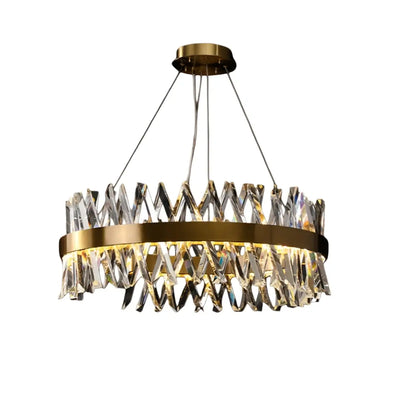 Excelis Crystal Prism Round Chandelier – Gold Metal for Dining Room / Living Room