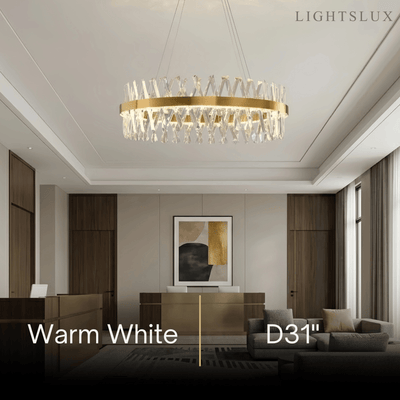 Excelis Crystal Prism Round Chandelier – Gold Metal for Dining Room / Living Room