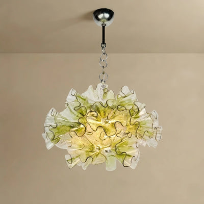 Vivara Modern Green Glass Flower Chandelier -- Metal Frame for Dining Room Living Room