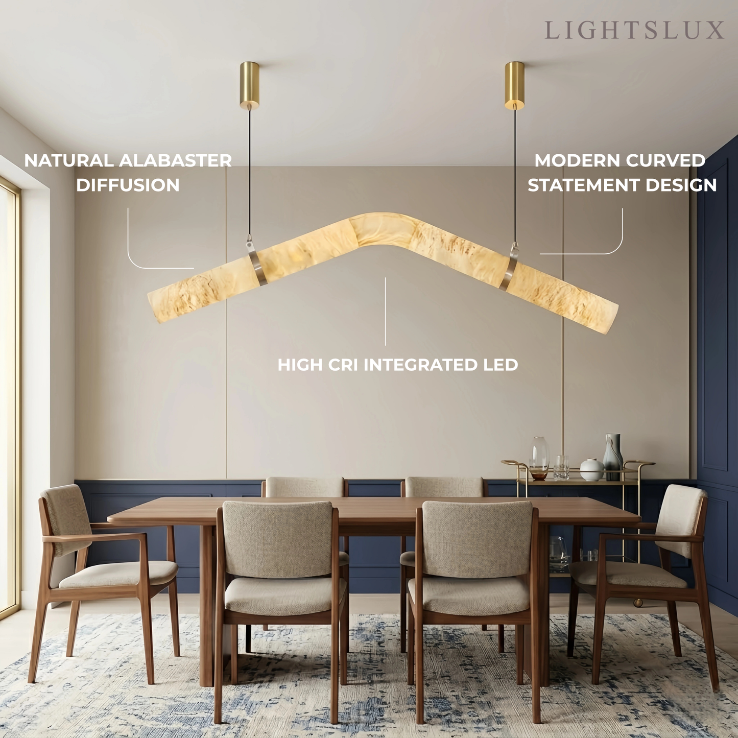 Contemporary NCurved Alabaster Pendant Light -- White