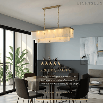 Modern Rectangular Alabaster Chandelier -- Gold