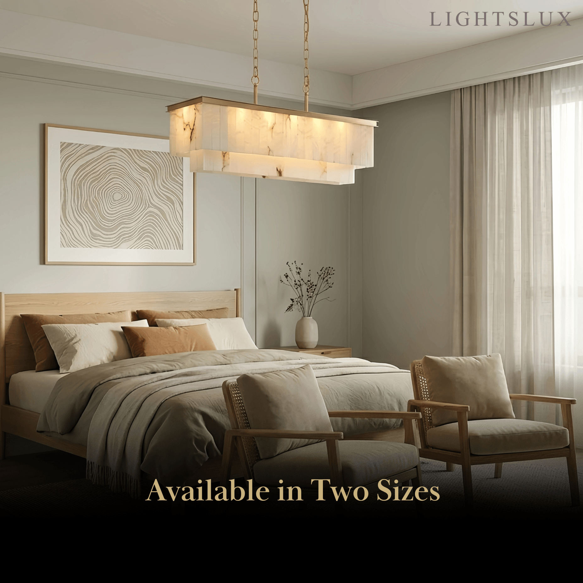 Modern Rectangular Alabaster Chandelier -- Gold