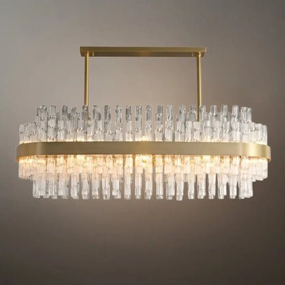 Excelis Luxury Rectangular Crystal Chandelier – Gold Frame for Dining Room / Kitchen