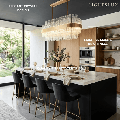 Excelis Luxury Rectangular Crystal Chandelier – Gold Frame for Dining Room / Kitchen