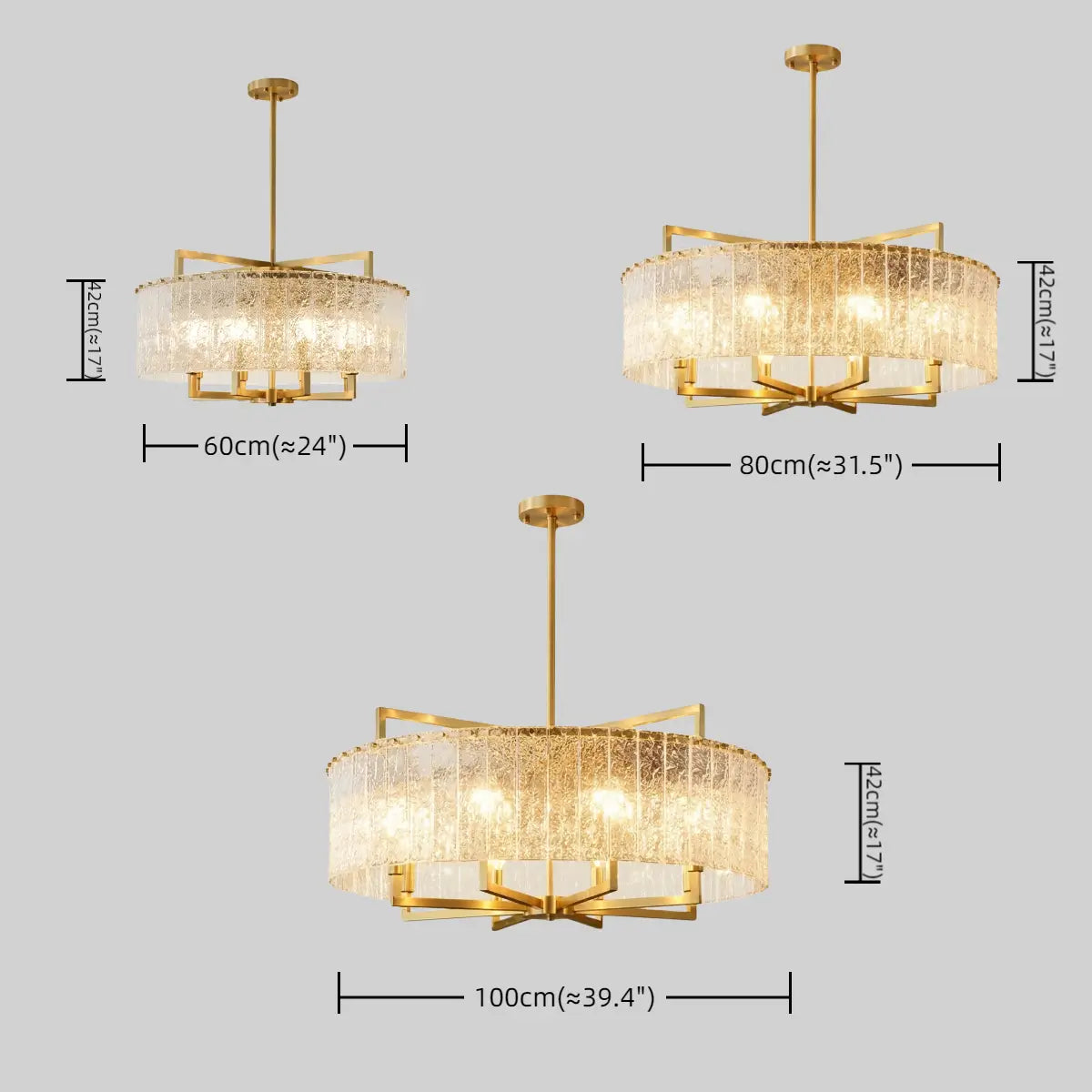 Excelis Modern Textured Glass Round Chandelier – Gold Brass for Dining Room / Kitchen