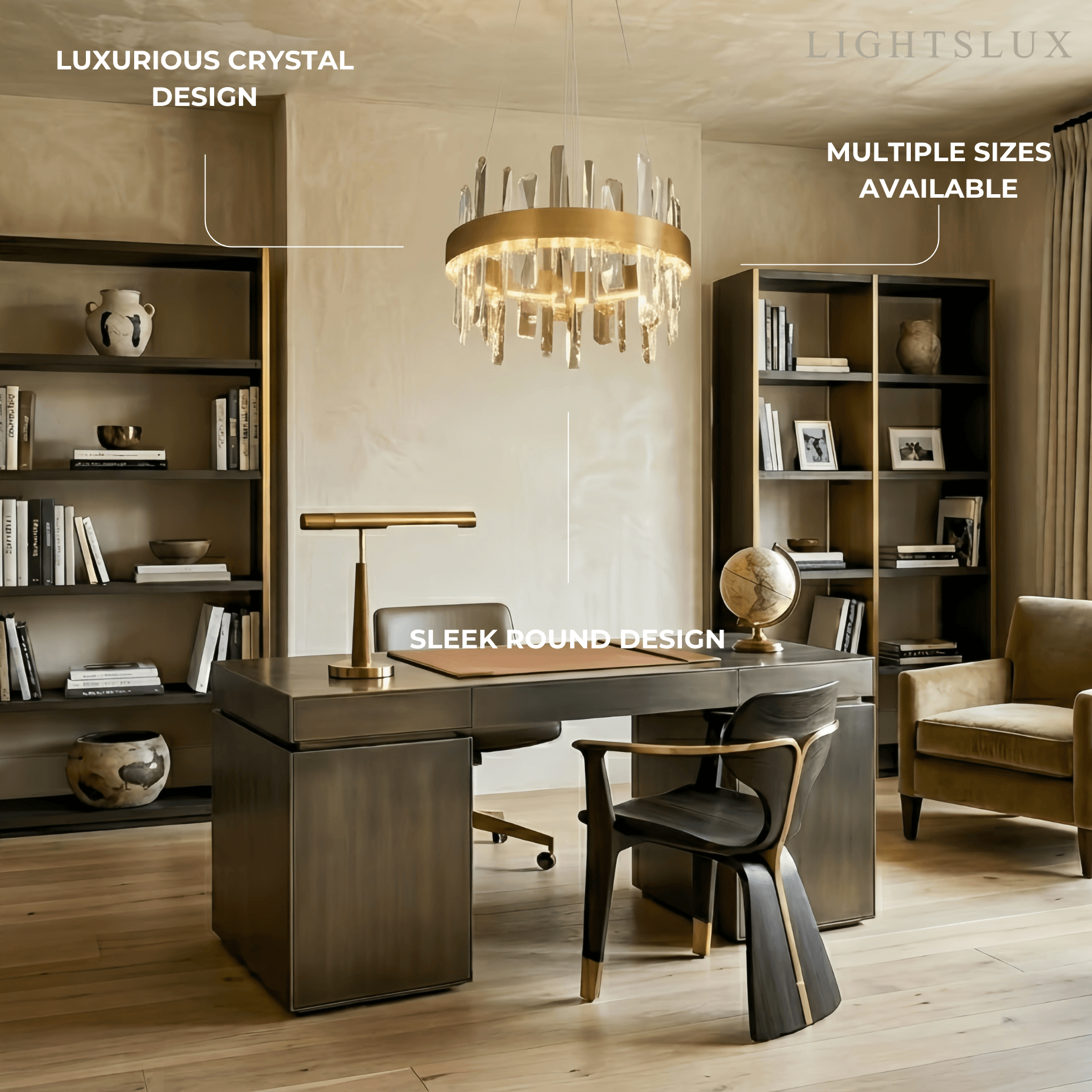 Excelis Luxury Round Crystal Chandelier – Gold Finish  for Living Room/Dining Room