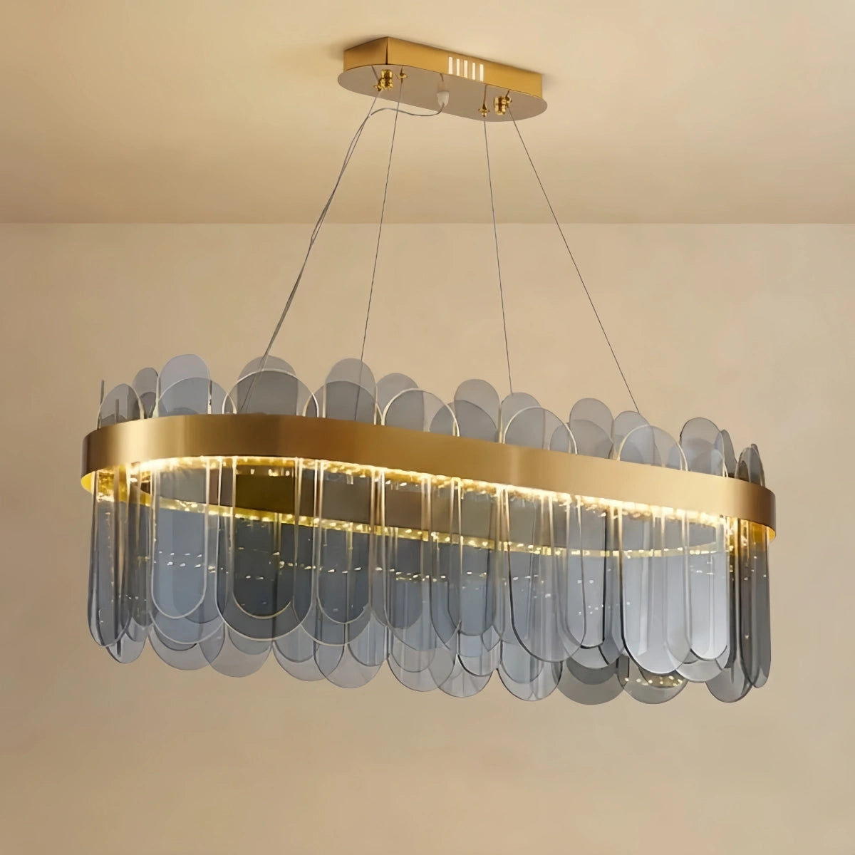Chandelier -- Gold with Smoky Gray/Clear Glass 