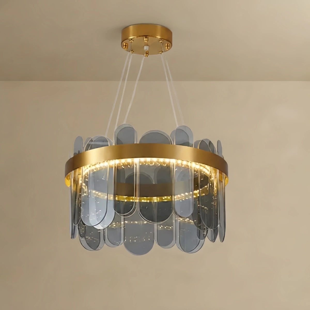  Elegant Circular Glass Chandelier -- Gold with Smoky Gray/Clear for Living Room Bedroom
