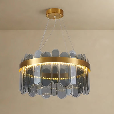 Excelis Elegant Circular Glass Chandelier -- Gold with Smoky Gray/Clear for Living Room 