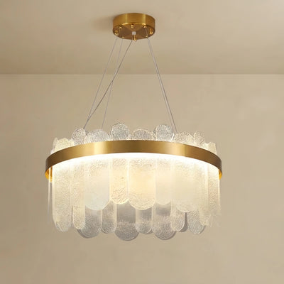 Elegant Circular Glass Chandelier -- Gold with Smoky Gray/Clear for Bedroom