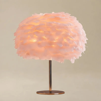 Velora Elegant Globe Feather Table Lamp -- Gold with White/Pink/Grey for Bedroom Living Room
