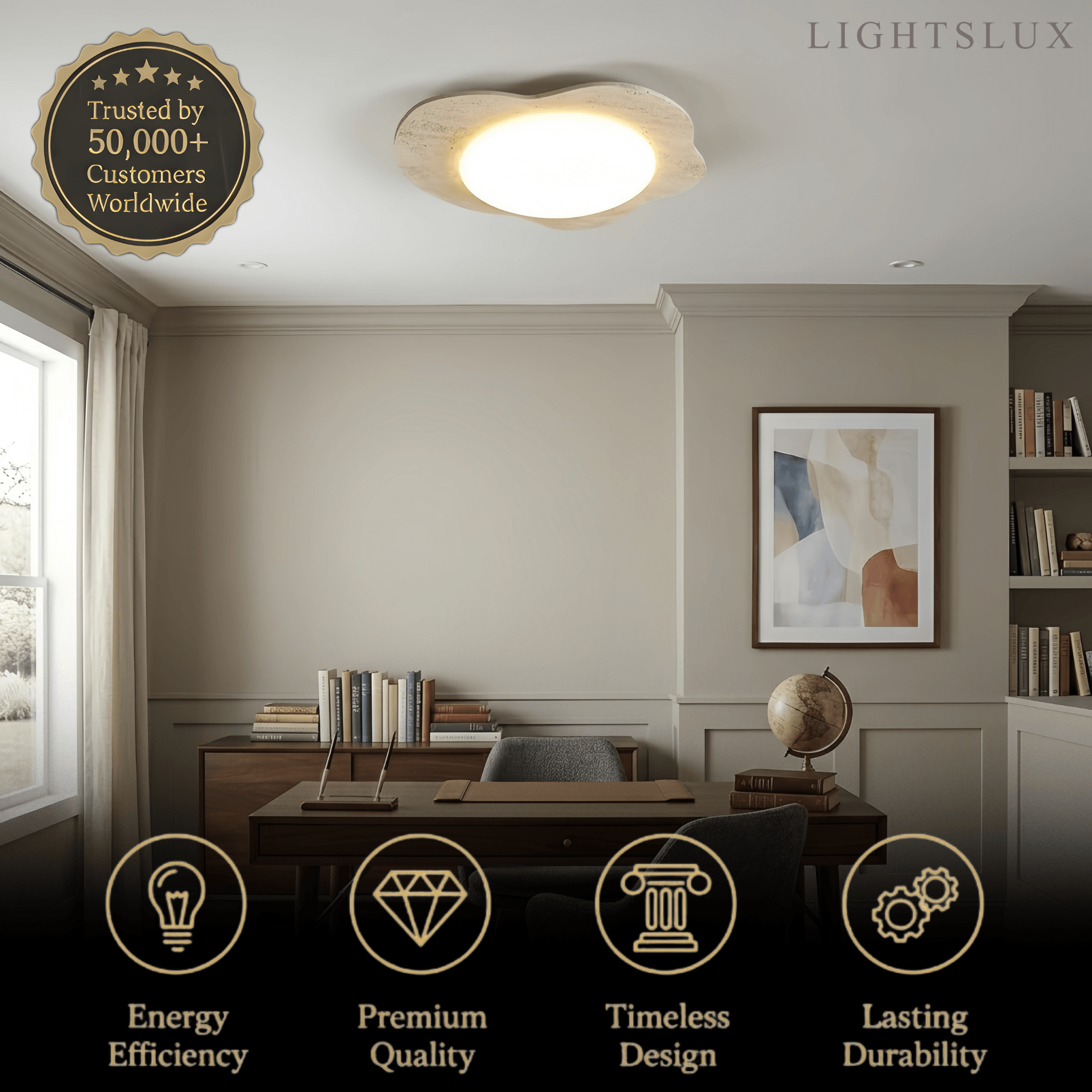 Strata Minimalist Travertine Ceiling Light 