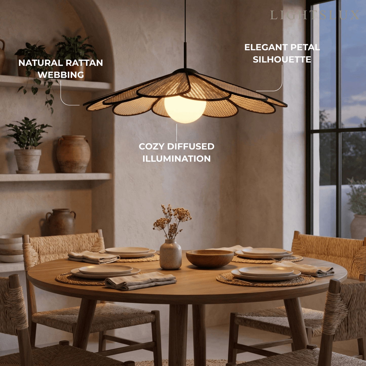 Bamburo Natural Rattan Petal Pendant Light