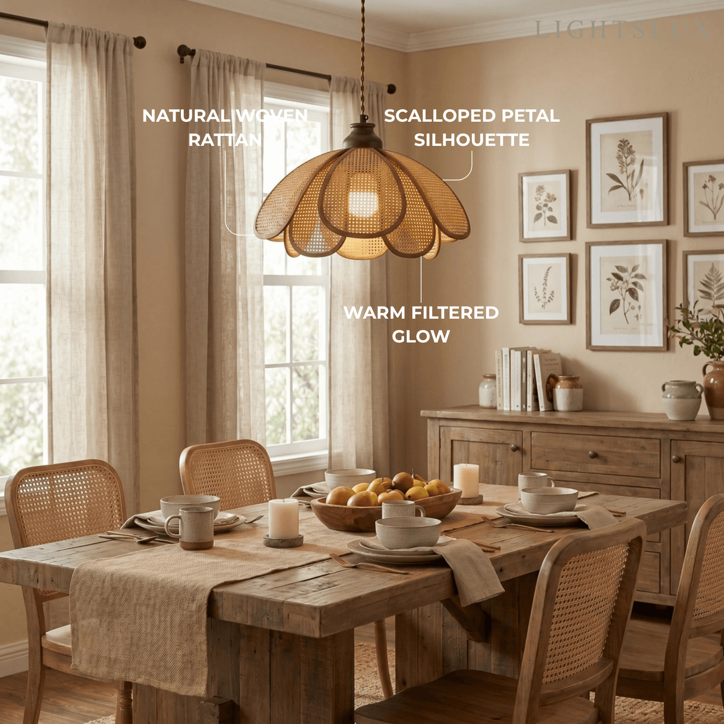 Bamburo Natural Pendant Light Rattan and Wood Walnut 