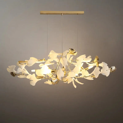 Velora Minimalist Ginkgo Leaf Chandelier -- Iron & Glass for Dining Room