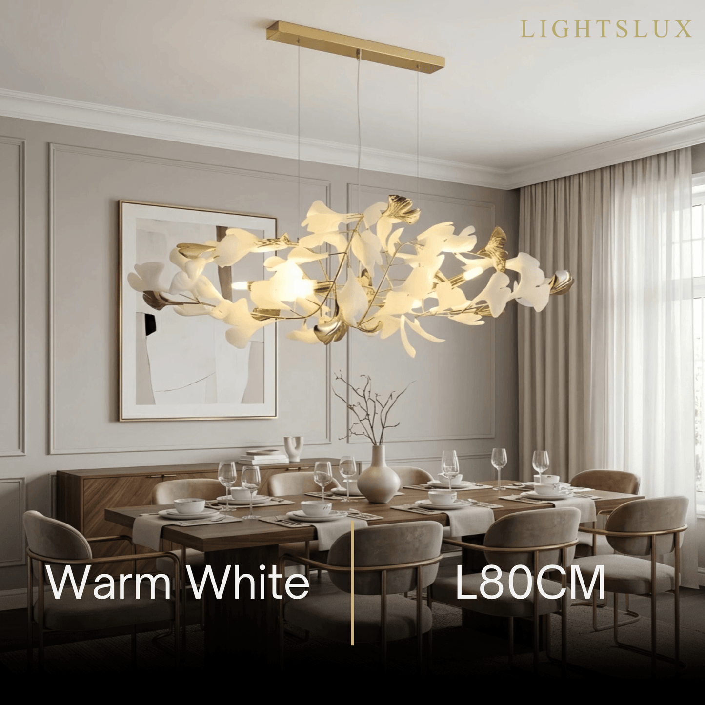 Velora Minimalist Ginkgo Leaf Chandelier -- Iron & Glass for Dining Room