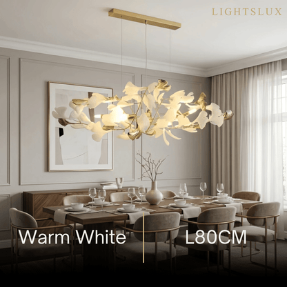 Velora Minimalist Ginkgo Leaf Chandelier -- Iron & Glass for Dining Room
