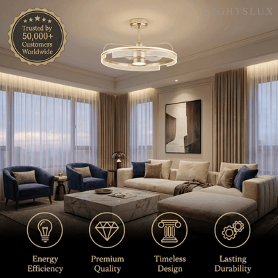 Excelis Luxury Ceiling Fan Lamp with LED -- Gold Aluminum & Acrylic for Living Room Dining Room